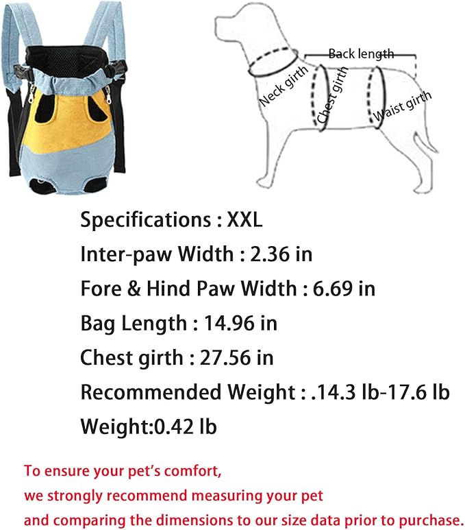 Lightweight Pet Backpack Carrier for Small Dogs & Cats - Easy-Fit Adjustable Straps, Basic Legs-Out Design, Durable for Daily Use (Fits Pets Under 15lb) (Red-Blue Color-Blocked, XX-Large)