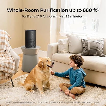 Purivortex Air Purifiers for Bedroom, Quiet Air Purifier with HEPA Filter for Pollen, Smoke, Dust, Pet Dander, Odor, Hair, Ozone Free, Covers Up to 880 Sq Ft, PX500 Black