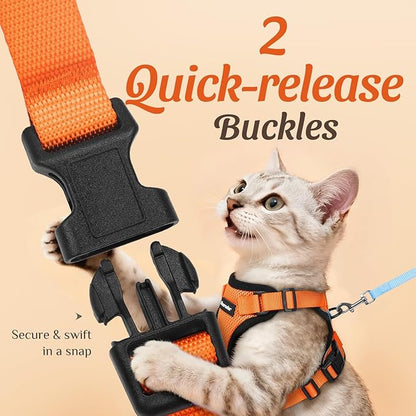 Dooradar Cat Harness and Leash Set, Escape Proof Safe Adjustable Kitten Vest Harnesses for Walking, Easy Control Soft Breathable Mesh Jacket with Reflective Strips for Cats, Orange, XS