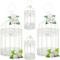 Sliner 4 Pcs Birdcage Candle Holder Valentine Decorative Bird Cages for Weddings Vintage Candlestick Holders Metal Lanterns Model Wedding Candle Centerpieces for Tables Valentine Home Decor(White)