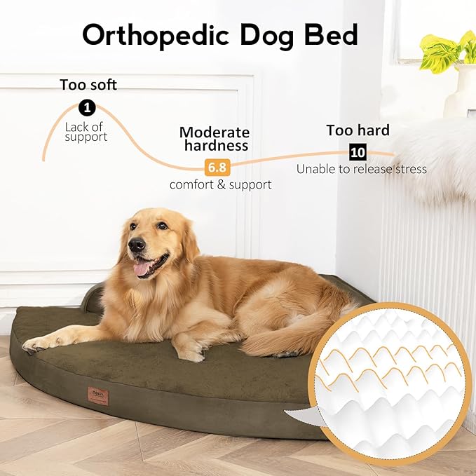 Large Orthopedic Dog Bed with Sides Big Dog Beds with Removable Washable Cover Non-Slip Waterproof Pet Bed for Medium Large Dogs - Light Coffee L