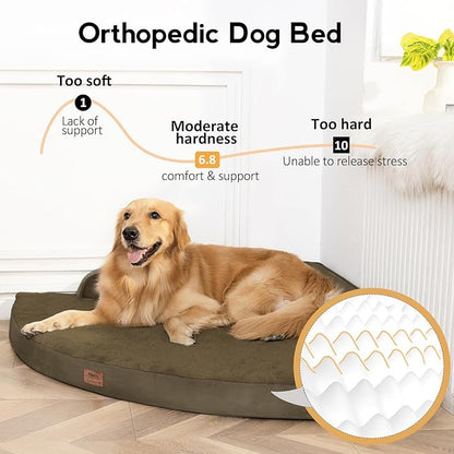 Large Orthopedic Dog Bed with Sides Big Dog Beds with Removable Washable Cover Non-Slip Waterproof Pet Bed for Medium Large Dogs - Light Coffee L