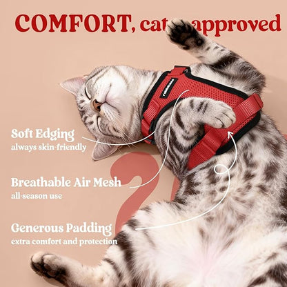 rabbitgoo Cat Harness and Leash for Walking, Escape Proof Soft Adjustable Vest Harnesses for Cats, Easy Control Breathable Reflective Strips Jacket, Red, XXS