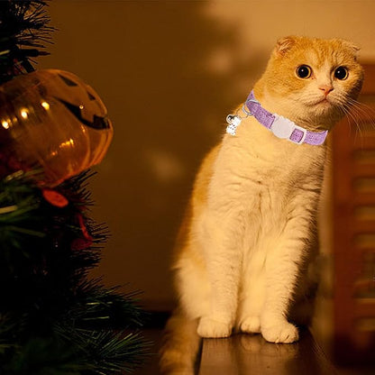 Elegant little tail 2 Pack Cat Collar- Halloween Orange&Purple Linnet Cat Collars Breakaway with Bell Pendant Wedding Kitten Boy Girl Safety Adjustable 7-12 Inch Collar for Small Cats Puppy