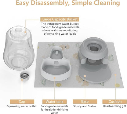 1.6 Gallon Automatic Dog Water Dispenser, Premium Large Capacity Gravity Pet Water Bowl with Non-Slip Mat for Multiple Pets, BPA-Free Cat Water Feeder for Large Dogs, Refill Less Often, Grey