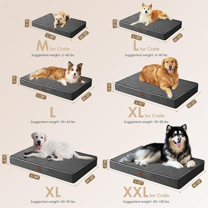 EHEYCIGA Waterproof Dog Bed Orthopedic 47"x29", Memory Foam Pet Bed for XXLarge Dog Bed, Washable Pet Mat with Removable Cover, Dark Grey