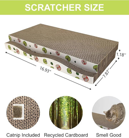 Cat Scratching Board, Corrugate Cat Scratcher for Indoor Cats with Catnip, Cat Scratch Pad with Premium Scratch Textures Design, Cardboard Cat Scratcher with Double-Sided Usability (Pack of 2)