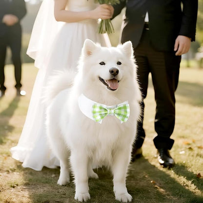 Segarty Dog Bow Tie for Neck Girths 12.6-15.7 inch, Adjustable Green Plaid Bowtie Collar for Dogs, Pet Neck Tie Tuxedo Comfortable Cotton Pets Grooming Accessories for Wedding Holiday Birthday Party