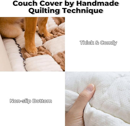 FUNNY FUZZY Pet Couch Covers for Sofa, Couch Covers for Dogs Washable Dog Couch Cover Protector Cream-Colored Furniture Sofa Covers for Dog Handmade Pure Cotton Pet Bed Mat (Brown, 23.6"×63")