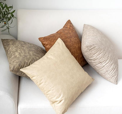 Pack of 2 Leather Lumbar Pillow Covers, Modern Decorative Thickened Luxury Faux Leathe Throw Pillow Covers for Home Decor Outdoor Waterproof Pet Hair Resistant Pillow Covers 12x20 inch Beige