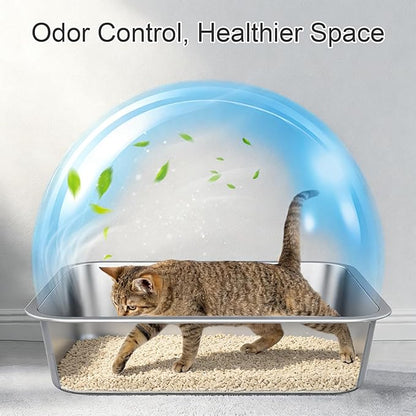 Stainless Steel Litter Box - Metal Small Cat Kitty Litter Box Pan, Indoor Low Entry Litterbox Tray, Odor-Free, Non-Stick, Easy Cleaning Pet Toilet Supplies for Kitten, Rabbit, Dog