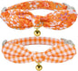 Bowtie Cat Collar with Bell 2 Pack Cotton Breakaway Kitten Collars with Removeable Bunny Ear Stylish Cat Collars(Floral Orange & Plaid)