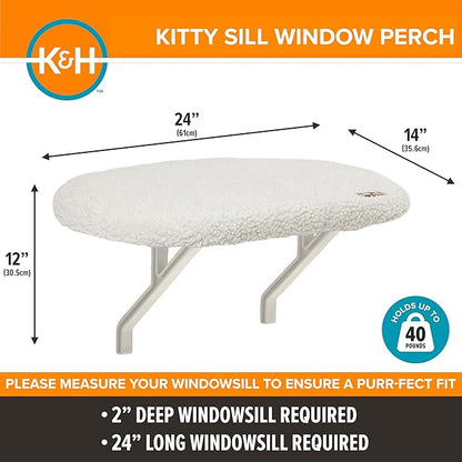 K&H Pet Products Kitty Sill Cat Window Perch for Large Cats, Orthopedic Window Hammock Bed Holds 40LBS, Washable Cover, Kitty Windowsill Bed Seat for Indoors - Cream Fleece, Unheated, 14 X 24in