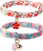 Cat Collar,2Pack Summer Cat Collars Cute Breakaway,Spring Green Leaf Flower Kitten Collar with Bell, Kitty Collars with Safety Buckle for Girl & Boy Cats