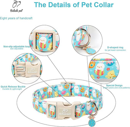 Easter Dog Collar for Small Dogs - Cute Easter Egg Hunt Dog Collars for Boy Girl Dogs, Playful Bunny & Chick Print, Lightweight Adjustable Spring Holiday Dog Collar S