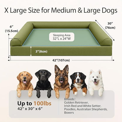 Sytopia 42in Chew Proof Dog Beds for Large Sized Dogs, Waterproof Egg Crate Foam XL Orthopedic Pet Bed with Removable Washable Cover, Non-Slip Bottom, Supports up to 100 lbs for Senior Pet, Green