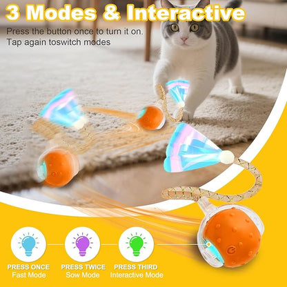 Interactive Cat Toys Ball for Indoor Cats,Automatic Cat Toy with Elastic Mesh Tail,Rechargeable Rolling Kitten Toy,Cat Enrichment Toys for Indoor Cats (RedBlue1, Cat Toy Ball)