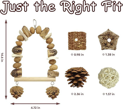 Nut Perch Stand with Interchangeable Materials – Natural, Safe Bird Playset for Beak Exercise & Mental Stimulation