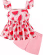 Toddler Baby Girls Summer Clothes Outfits Ruffled Sleeve Dinosaur Shirt Leopard Tops and Shorts Pants Sets 2PCS
