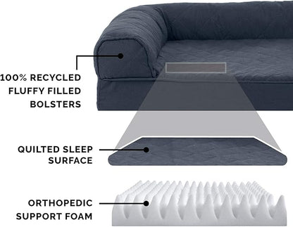 FurHaven Dreamer Sofa Orthopedic Dog Bed for Large Dogs with Orthopedic Egg Crate & Solid Orthopedic Foam Base for Joint Support, Removable Washable Cover, Jumbo XL, Quilted Sofa, Iron Gray