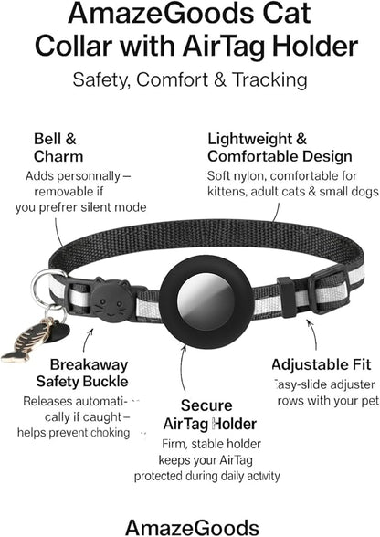 Adorable AirTag Cat Collar with Elastic, Durable Apple AirTag Holder – Lightweight, Comfortable & Adjustable Design with Breakaway Safety and Bell – Cute Choice for Girl & Boy Cats