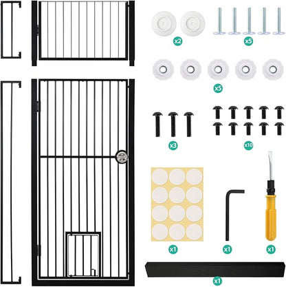 71" Extra Tall Pet Gate with Cat Door, 30"-37.5" Adjustable Wide, No Drill Pressure Mounted Auto-Close Safety Pet Gate Walk Through Safety Cat Gate