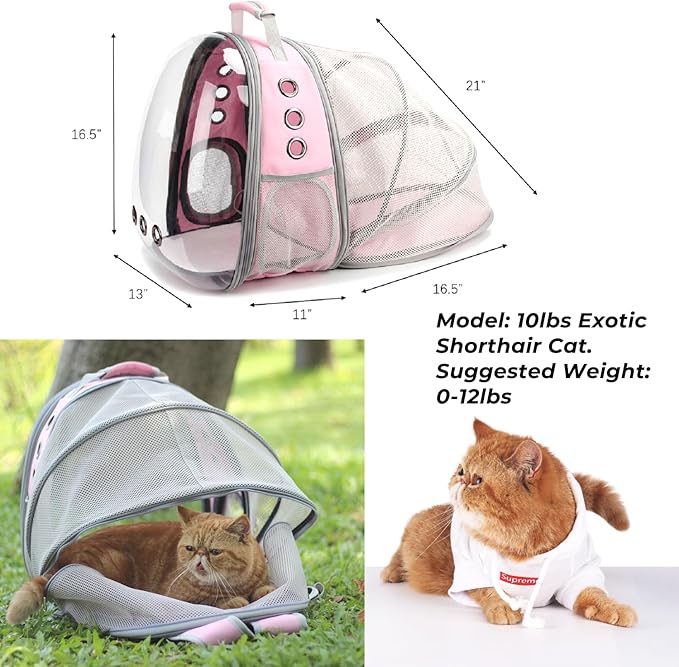 Lollimeow Cat Carrier Backpack, Expandable Bubble Pet Carrier for Cats and Small Dogs, Airline Approved Travel Backpack for Hiking, Walking & Outdoor Adventures - Supports up to 14 lbs
