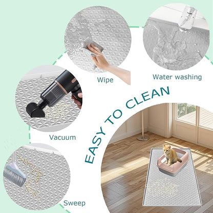 Cat Litter Mat for Litter Box, Silicone Large Cat Litter Trapping Mat - 51.2x25.6 in, Waterproof & Non-Slip, Durable & Easy Clean, Light Gray