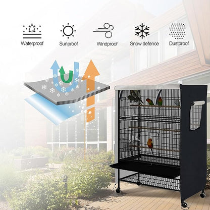 Universal Bird Cage Cover, Dark Colored Drape for Animal Crate, Waterproof & Washable Night Cover for Cages, Distraction and Light Eliminator for Mink, Totoro, Parakeets, Parrot (L - 31”L×22”W×41”H)