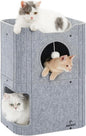 Cat House for Indoor Cats, 2-Storey Cat Bed Cave, Felt Cat Hideaway Condo with Resistant Scratching Freedom Kitten Cube for Multicats Gray