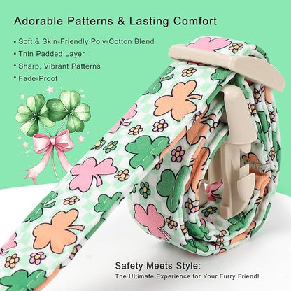 St Patricks Day Dog Collar for Medium Dogs - Cute Pastel Lucky Clover Dog Collars, Lightweight Adjustable Irish Green Festival Dogs Collars with Quick Release Buckle M
