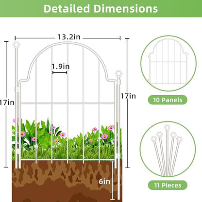30 Pack White Decorative Garden Fence, 17in x33ft Garden Fencing Animal Barrier for Dogs, Rustproof Metal Fence Panels with Ground Stake, Arched Flower Bed Edging Borders for Yard & Patio
