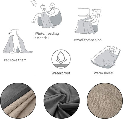 Ameritex Pet Bed Blanket Reversible 100% Waterproof Velvet Super Soft for Sofa and Bed (40x60 Inches, Light Grey+Beige)