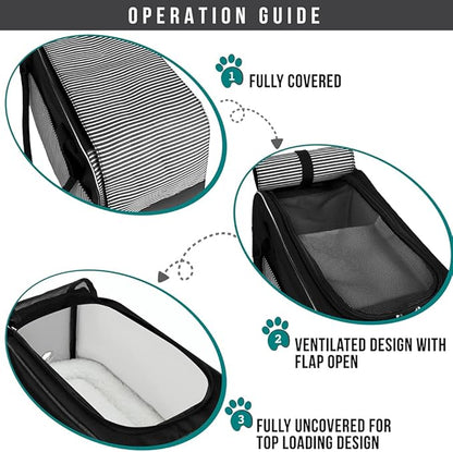 PetAmi Dog Purse Carrier for Small Dogs, Airline Approved Soft Sided Pet Carrier with Pockets, Ventilated Dog Carrying Bag for Puppy Cat, Dog Travel Supplies Bag, Sherpa Bed, Max 12 lbs, Stripe Black