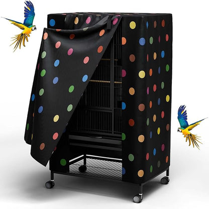 Tchvt Nighttime Bird Cage Covers with Zipper Panel Blackout Birdcage for Winter Universal Breathable Large Good Night Enclosure for Bird (Polka Dot, 19x19x40 inch)