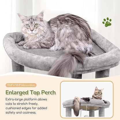 Globlazer Heavy Duty Cat Tree, 74in Sturdy Cat Tower for Large Cats Adult, Big Cat Tree with 7 Sisal Scratching Posts, 2 Padded Condos, 2 Dual-Ear Hanging Baskets, Enlarged Top Perch, S74, Light Grey
