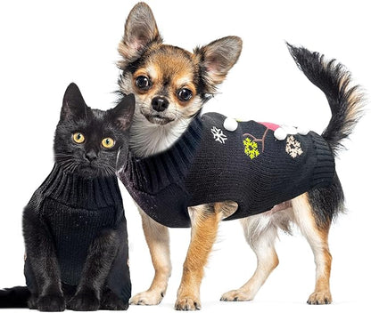 Christmas Dog Sweaters Xmas Pet Outfit Clothes Cute Black Snowman Costume Puppy Cat Knitted Jumpers (L,Black Snowman)