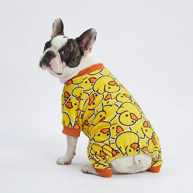 Fitwarm Funny Duck Dog Pajamas, Dog Winter Clothes for Small Dogs Girl, Lightweight Velvet Pet Jumpsuit, Cat Onesie, Yellow, XL