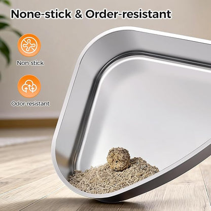 XL Stainless Steel Corner Cat Litter Box with Lid - Sturdy, No Odor & Space-Saving Hidden Design for Large Cats, Grey