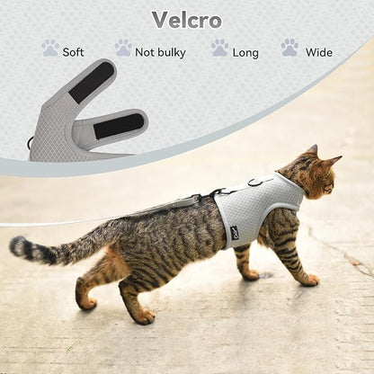 Cat Harness and Leash for Walking Escape Proof Breathable Mesh Fabric, Solid Grey, XX-Large, Adjustable Cat Walking Jackets, Padded Stylish Cat Vest