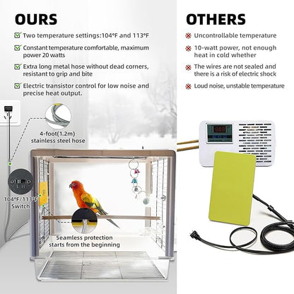 SYSAI Snuggle-Up Bird Warmer for Small Exotic Birds Like Parakeets or Cockatiels and Conure,104°F/113°F Adjustable, 4 X 6 Inches, Bird Heater for Cage