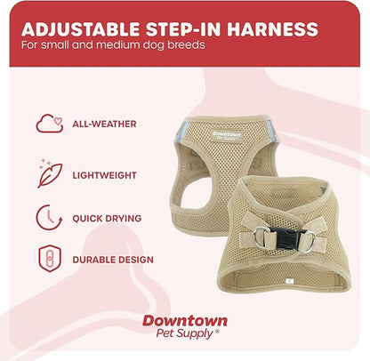 Downtown Pet Supply Step in Dog Harness for Teacup Dogs & Cats No Pull, XX-Small, Khaki - Adjustable Harness with Padded Mesh Fabric and Reflective Trim - Buckle Strap Harness for Dogs