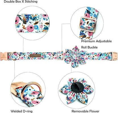 Lionheart Glory Floral Dog Collar - Cute, Soft & Durable Adjustable Collar for Small Dogs
