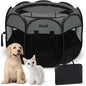Portable Dog Playpen for Medium Dogs, Collapsible Pet Cat Kitten Puppy Playpen Indoors Outdoors with Zipper Top Cover (Medium Size, Grey-Black)