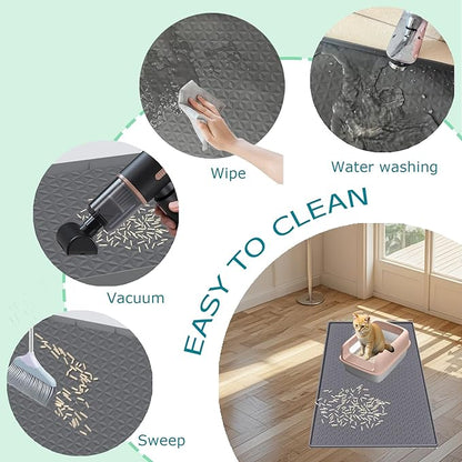 Cat Litter Mat for Litter Box, Silicone Large Cat Litter Trapping Mat - 51.2x25.6 in, Waterproof & Non-Slip, Durable & Easy Clean, Gray