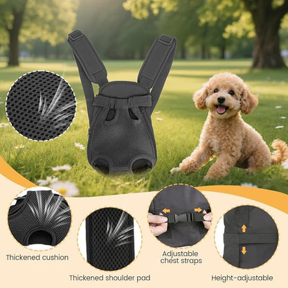 Inspack Dog Backpack Carrier/Cat Carrier, Adjustable Pet Front Carriers Travel Bag for Puppy Medium Dogs, Legs Out, Soft Ventilated Dog Chest Carry Backpacks for Hiking/Camping, 7-11 lbs, Black