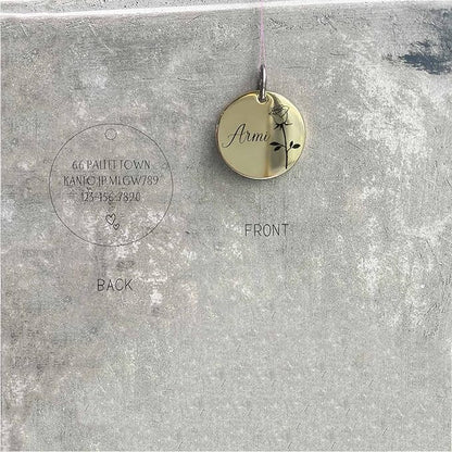 Cats Dogs ID Tags Personalized Engraving Birth Flowers Pattern for Custom Pets Collar Accessories 316L Stainless Steel Medium Round Name Plate