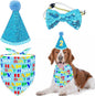 PET SHOW 3Pcs Blue Small Dog Birthday Bandana Set for Boys Female with Puppy Cone Hat and Sequin Bowtie Cat Party Supplies for Dogs Cats Puppies