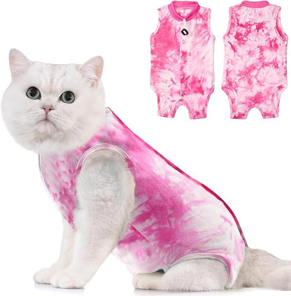 Avont Cat Recovery Suit - Kitten Onesie for Cats After Surgery, Cone of Shame Alternative Surgical Spay Suit for Female Cat, Post-Surgery or Skin Diseases Protection -Tie-dye Pink(L)