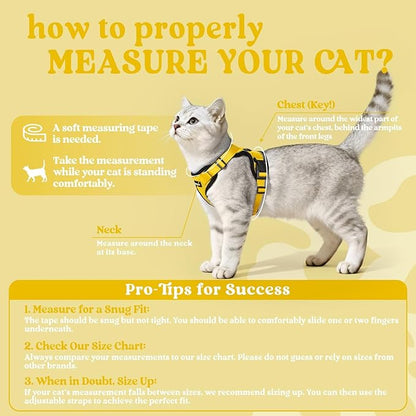 rabbitgoo Cat Harness and Leash for Walking, Escape Proof Soft Adjustable Vest Harnesses for Cats, Easy Control Breathable Reflective Strips Jacket, Yellow, S